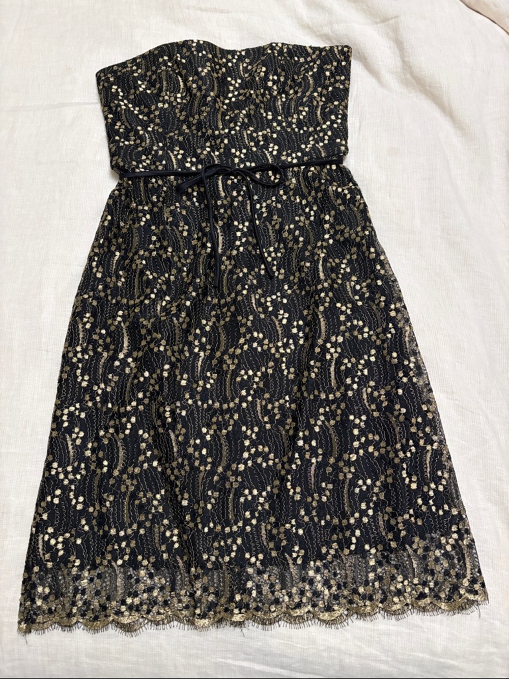 Milly Black Strapless Lace Dress with Gold Detailing